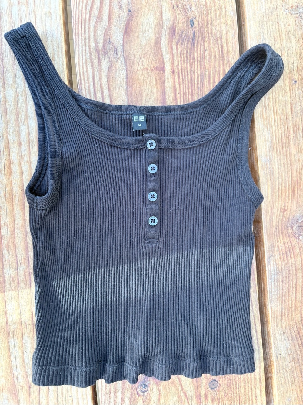 Uniqlo Black Ribbed Button Tank Top
